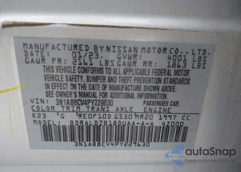 2023 Nissan Sentra Sv Xtronic Cvt from USA, damaged, VIN 3N1AB8CV4PY229630